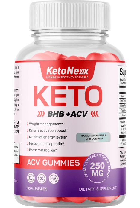 KetoNex Gummies bottle — BHB + ACV keto formula, 30 gummies, 250mg